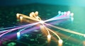 Fiber Optic Data Network Connection. High-Speed Digital Technology Background with Colorful Glowing Lines. Royalty Free Stock Photo