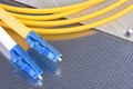 Fiber optic patch cord cable for telecommunication network Royalty Free Stock Photo