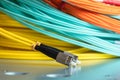 Fiber optic patch cord cable used to telecommunication networks Royalty Free Stock Photo