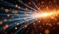 Fiber optic strands illuminate with vibrant light. Image communication, data transfer. Radiant illustration shows high speed tech Royalty Free Stock Photo