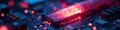 Fiber optic strands illuminated, plugged into computer components, data, data transfer, glowing fibers