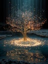 fiber optic tree rooted in digital soil with data particles and sacred geometry