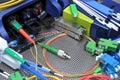 Fiber optical cables, cleaning and testing kit Royalty Free Stock Photo
