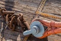 Fiber rope with timble and chaintail at end on board the anchor handler Siem Amethyst in the North Sea