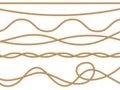 Fiber ropes realistic. Curve nautical rope seamless pattern, cord straight lasso decorative borders retro collection