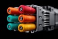 Cross-connect system featuring vibrant fiber spools in a dark setting Royalty Free Stock Photo