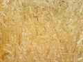 Fiberboard. Compressed light brown wooden plywood texture. Close up surface of pressed wood-shaving plate. Old wooden board