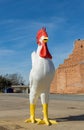 A fiberglass rooster standing in the vacant lot of Shreveport, Louisiana