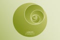 Fibonacci Sequence Circle. Golden ratio. 3D Geometric shapes spiral. Green gradient Circles in golden proportion, minimalist logo