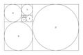 Fibonacci sequence of circles. Golden ratio geometric concept. Vector illustration