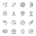 Fibre cable thin line icons set isolated on white. Electrical wires pictograms collection.