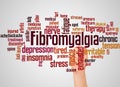Fibromyalgia word cloud and hand with marker concept Royalty Free Stock Photo