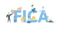 FICA, Federal Insurance Contributions Act. Concept with keywords, people and icons. Flat vector illustration. Isolated