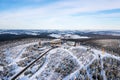 Fichtelberg highest mountain in Erzgebirge in winter aerial view photo in Oberwiesenthal, Germany Royalty Free Stock Photo