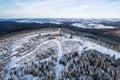 Fichtelberg highest mountain in Erzgebirge in winter aerial view photo in Oberwiesenthal, Germany Royalty Free Stock Photo