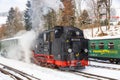 Fichtelbergbahn steam train locomotive railway in winter in Oberwiesenthal, Germany Royalty Free Stock Photo