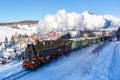 Fichtelbergbahn steam train locomotive railway in winter in Sehmatal, Germany Royalty Free Stock Photo