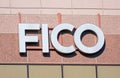 FICO sign on headquarters facade of Fair Isaac Corporation in Silicon Valley. FICO is a data analytics company focused on credit