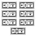 Fictional black white dollar banknotes