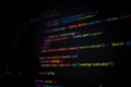 Fictional code snippet showing a mock API request setup with authorization headers and redirect logic, visualized in a dark-themed Royalty Free Stock Photo