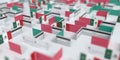 Fictional credit card maze with flag of Mexico. Financial problems related 3D rendering