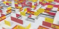 Fictional credit card maze with flag of Spain. Financial difficulties related 3D rendering
