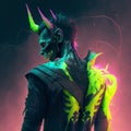 Devil creature in abstract neon paint splash. Ai generated.