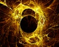 Fictional energy discharge, lava explosion, plasma or black hole in golden representation.