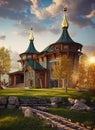 Fictional Mansion in Ufa, Bashkortostan, Russia. Royalty Free Stock Photo