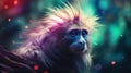 A fictional monkey with bright blue eyes and a mohawk, AI Royalty Free Stock Photo