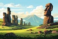 fictional representation of easter island landscape AI generated Royalty Free Stock Photo