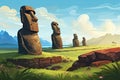 fictional representation of easter island landscape AI generated Royalty Free Stock Photo