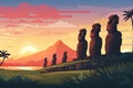 fictional representation of easter island landscape Royalty Free Stock Photo