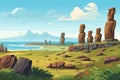 fictional representation of easter island landscape AI generated Royalty Free Stock Photo