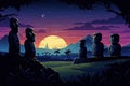 fictional representation of easter island landscape at night AI generated Royalty Free Stock Photo
