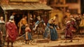 Fictional scene of William Shakespeare for 500th anniversary represent his plays and the Elizabethan theater. Diorama. Royalty Free Stock Photo