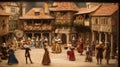 Fictional scene of William Shakespeare for 500th anniversary represent his plays and the Elizabethan theater. Diorama.