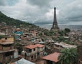 fictional slums favela of dense residential buildings and Eiffel tower