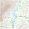 Fictional topographic map with lake and mountains