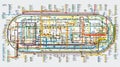 Fictional Underground Metro Map Displaying Various Subway Lines and Stations for Public Transport in a Vibrant Layout Royalty Free Stock Photo