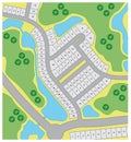 Fictitious cadastral plan with roads and property boundaries