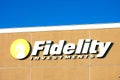 Fidelity Investments sign, logo on the branch facade of a financial services corporation. - San Jose, California, USA - 2021 Royalty Free Stock Photo