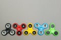 Fidget finger spinner stress, anxiety relief toy, space for text Royalty Free Stock Photo