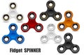 Fidget finger spinner stress relief hand toy. Different color vector illustration. Badge, label, banner, advertisement, brochure