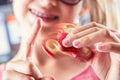 Fidget Spinner. Cute young girl playing with fidget spinner Royalty Free Stock Photo