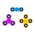 Fidget spinner. Hand spinners in trendy flat style. Stress relieving spinner toy.