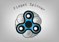 Fidget spinner icon - toy for stress relief and improvement of attention span. Filled light blue and black color.