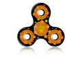 Fidget spinner icon - toy for stress relief and improvement of attention span. Filled orange stars and black color.