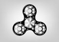 Fidget spinner icon - toy for stress relief and improvement of attention span. Filled silver metal stars and black color.