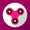 Fidget spinner pink color in flat style with long shadow. Hand toy for stress relieving. Modern trend 2017. Vector Royalty Free Stock Photo